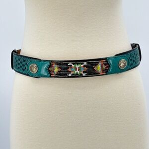 Vintage V Enterprises Western Leather embossed  Black Turquoise Belt